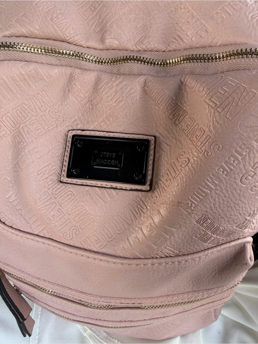 Steve Madden Light Pink Textured Backpack with Gold Zippers